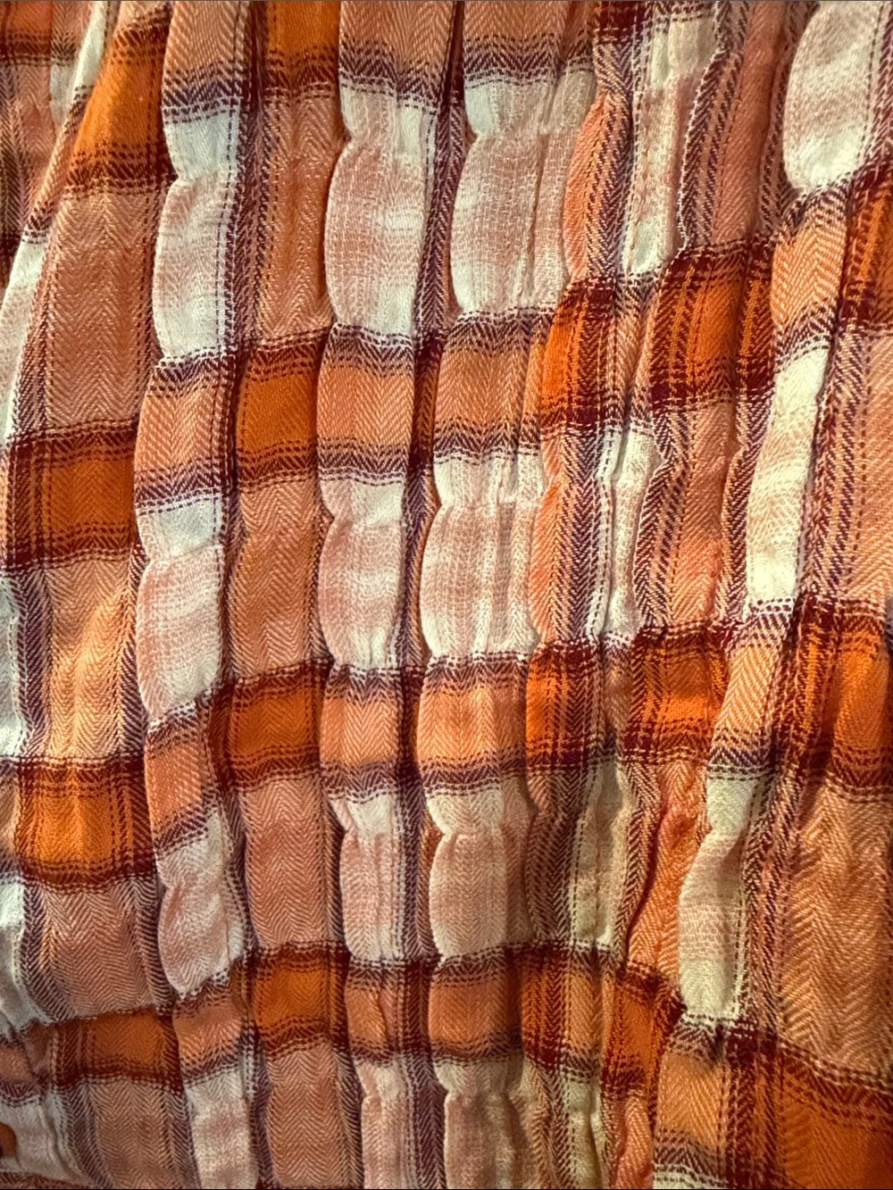 Pilcro Orange and Cream Plaid Sleeveless Button Henley Tank - Picture 3 of 4